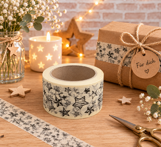 Papierklebeband weiss Sterne gross