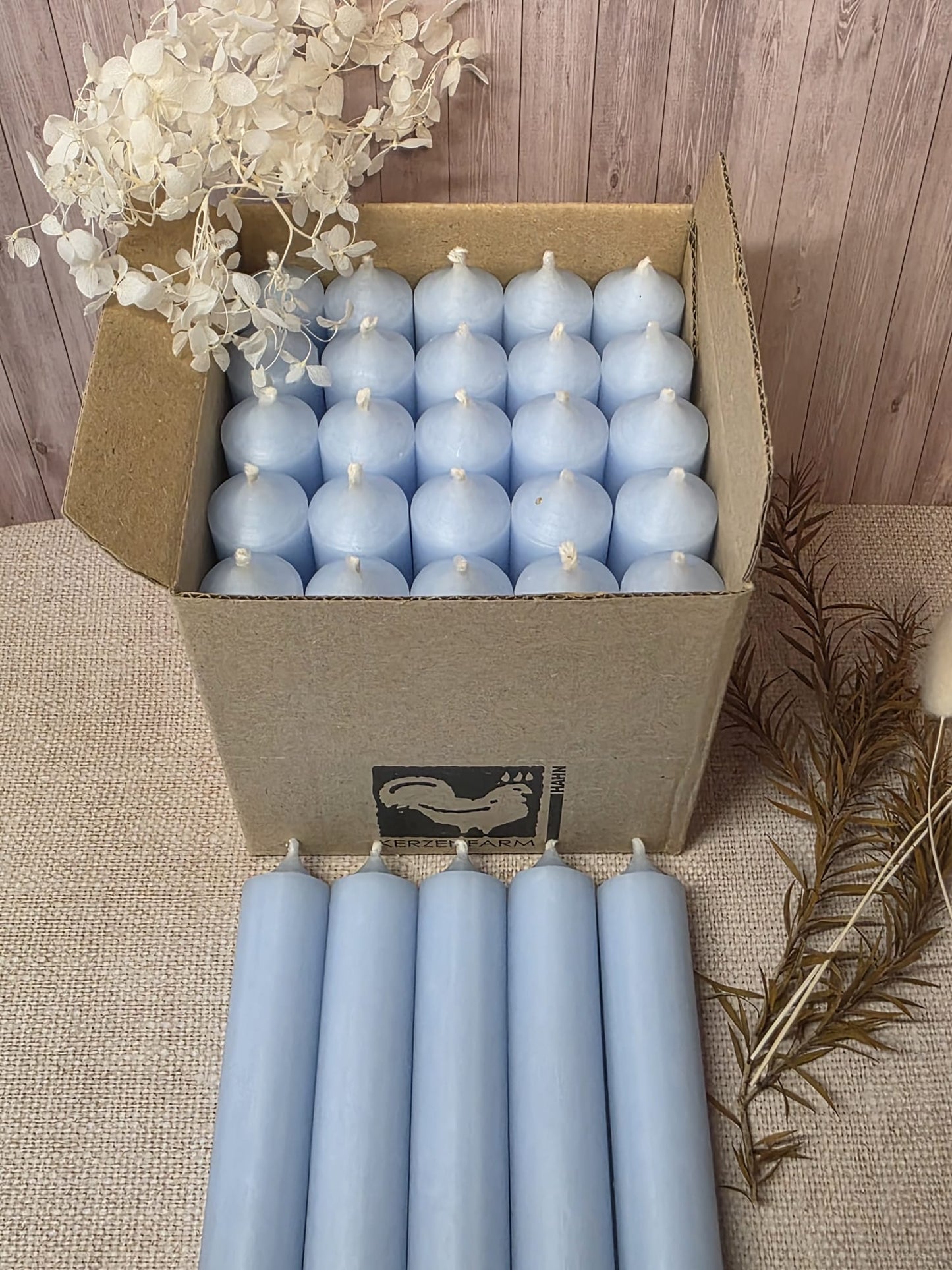 Kerzen 100x22mm Pastellblau Box