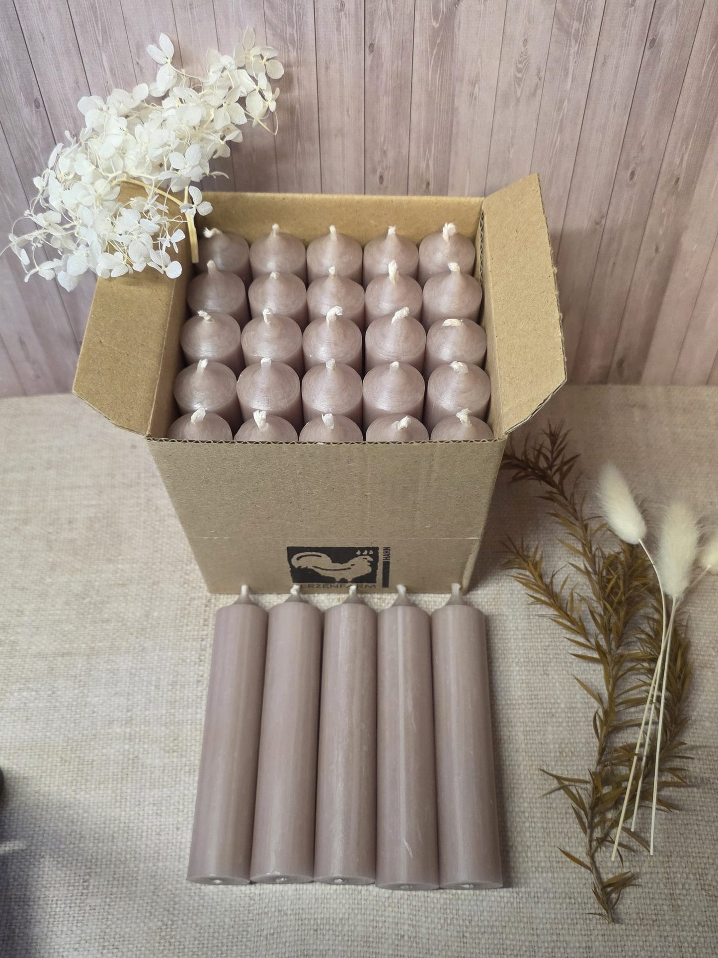 Kerzen 100x22mm Taupe Box
