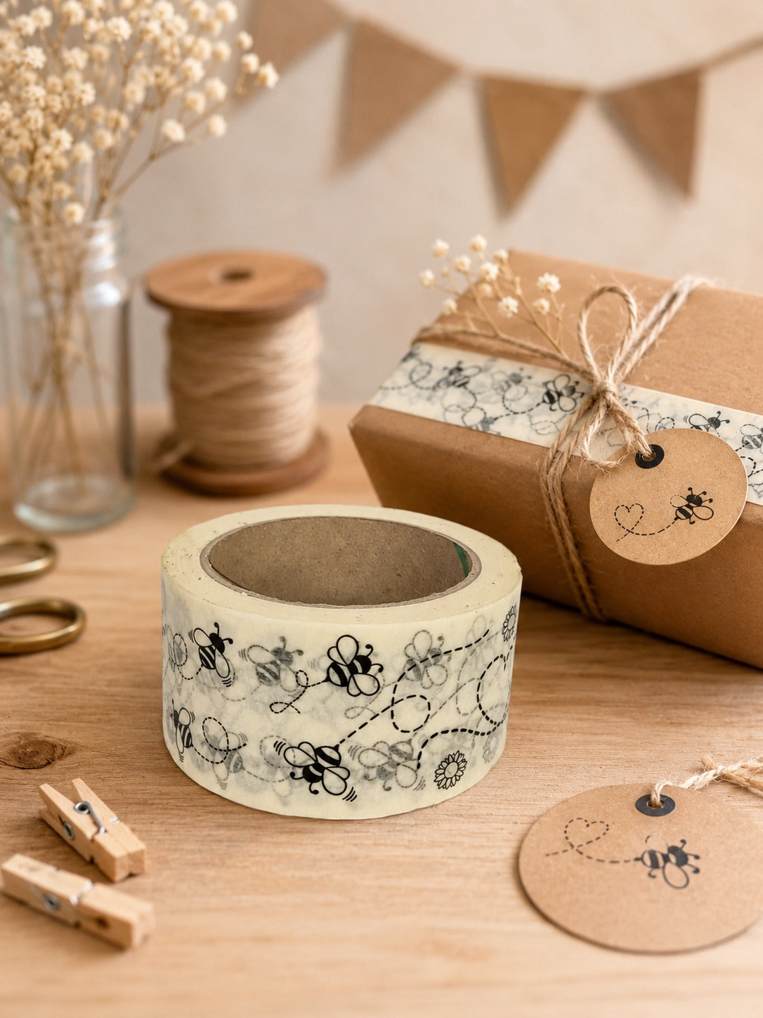 Papierklebeband weiss Bienen