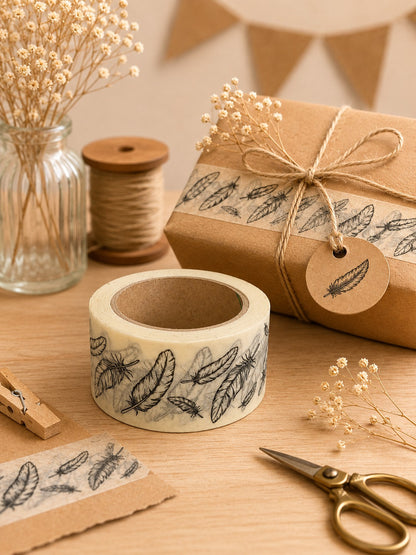 Papierklebeband weiss Federn